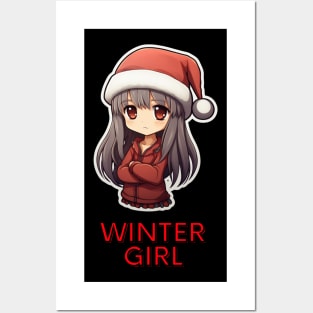 Winter Girl - Anime Girl Christmas Posters and Art